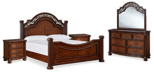 Load image into Gallery viewer, Lavinton King Poster Bed with Mirrored Dresser and Nightstand
