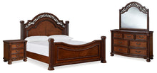 Load image into Gallery viewer, Lavinton California King Poster Bed with Mirrored Dresser and Nightstand
