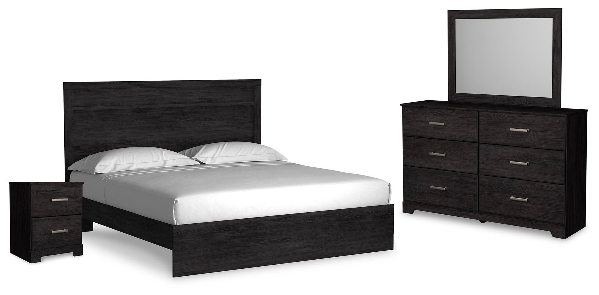 Load image into Gallery viewer, Belachime King Panel Bed with Mirrored Dresser and Nightstand