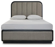 Load image into Gallery viewer, Rowanbeck Queen Upholstered Panel Bed with Mirrored Dresser, Chest and Nightstand
