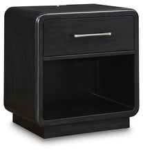 Load image into Gallery viewer, Rowanbeck Queen Upholstered Panel Bed with Mirrored Dresser and Nightstand
