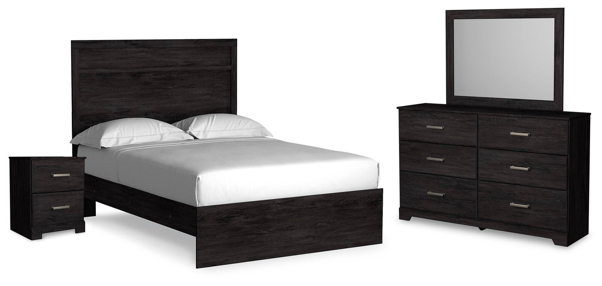 Load image into Gallery viewer, Belachime Full Panel Bed with Mirrored Dresser and Nightstand