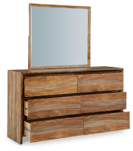Load image into Gallery viewer, Dressonni King Panel Bed with Mirrored Dresser
