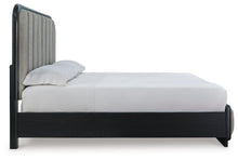 Load image into Gallery viewer, Rowanbeck King Upholstered Panel Bed with Mirrored Dresser

