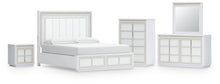 Load image into Gallery viewer, Chalanna California King Upholstered Storage Bed, Dresser, Mirror, Chest and Nightstand
