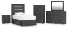 Load image into Gallery viewer, Hollivern Twin Panel Bed with Storage, Dresser, Mirror, Chest and Nightstand
