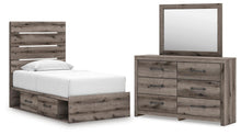 Load image into Gallery viewer, Graystorm Twin Panel Bed with Storage, Dresser and Mirror

