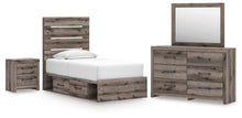 Load image into Gallery viewer, Graystorm Twin Panel Bed with Storage, Dresser, Mirror and Nightstand

