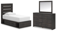 Load image into Gallery viewer, Hollivern Twin Panel Bed with Storage, Dresser and Mirror
