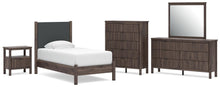 Load image into Gallery viewer, Pamytta Twin Upholstered Panel Platform Bed, Dresser, Mirror, Chest and Nightstand

