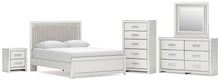 Load image into Gallery viewer, Zuraleus Queen Upholstered Panel Platform Bed, Dresser, Mirror, Chest and Nightstand
