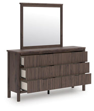 Load image into Gallery viewer, Pamytta Queen Upholstered Panel Platform Bed, Dresser, Mirror and Nightstand
