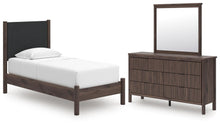 Load image into Gallery viewer, Pamytta Twin Upholstered Panel Platform Bed, Dresser and Mirror
