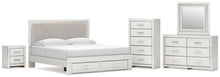 Load image into Gallery viewer, Zuraleus King Upholstered Panel Platform Storage Bed, Dresser, Mirror, Chest and Nightstand
