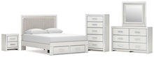 Load image into Gallery viewer, Zuraleus Queen Upholstered Panel Platform Storage Bed, Dresser, Mirror, Chest and Nightstand
