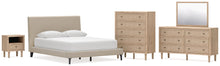 Load image into Gallery viewer, Cielden Queen Upholstered Bed with Roll Slats, Dresser, Mirror, Chest and Nightstand
