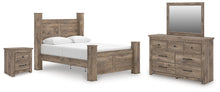 Load image into Gallery viewer, Rusticott Queen Poster Bed with Mirrored Dresser and Nightstand
