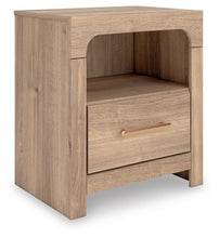 Load image into Gallery viewer, Kinlanni Queen Upholstered Panel Bed, Dresser, Mirror and Nightstand

