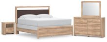 Load image into Gallery viewer, Kinlanni King Upholstered Panel Bed, Dresser, Mirror and Nightstand
