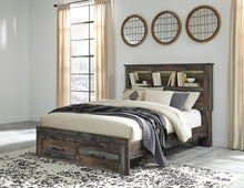 Load image into Gallery viewer, Drystan Queen Panel Bed with 2 Storage Drawers with Mirrored Dresser
