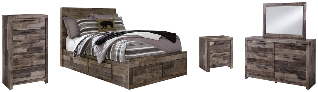 Derekson Full Panel Bed with 6 Storage Drawers with Mirrored Dresser, Chest and Nightstand