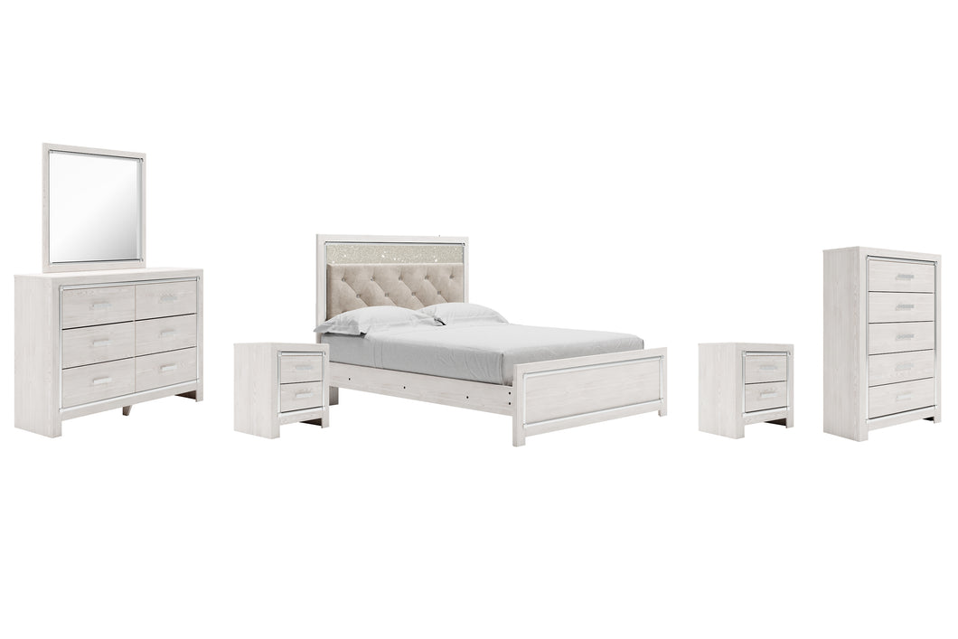 Altyra Queen Panel Bed with Mirrored Dresser, Chest and 2 Nightstands