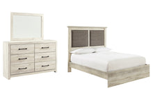Load image into Gallery viewer, Cambeck Queen Upholstered Panel Bed with Mirrored Dresser

